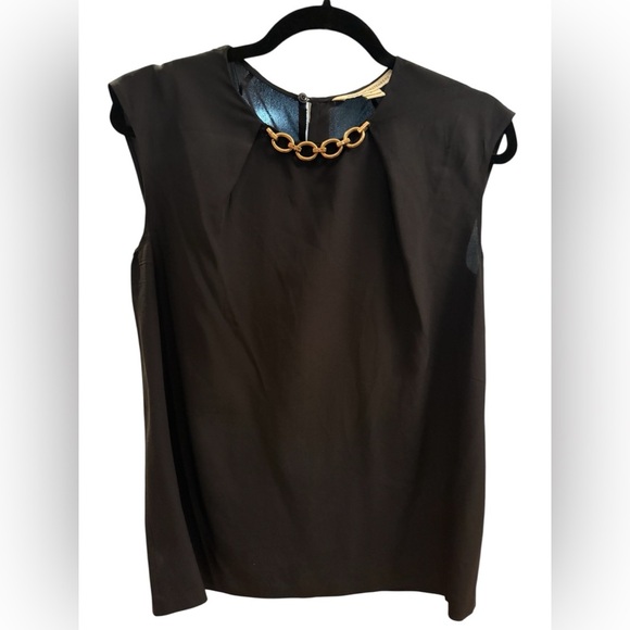 Diane Von Furstenberg black silk sleeveless blouse with gold chain neckline - Picture 1 of 5
